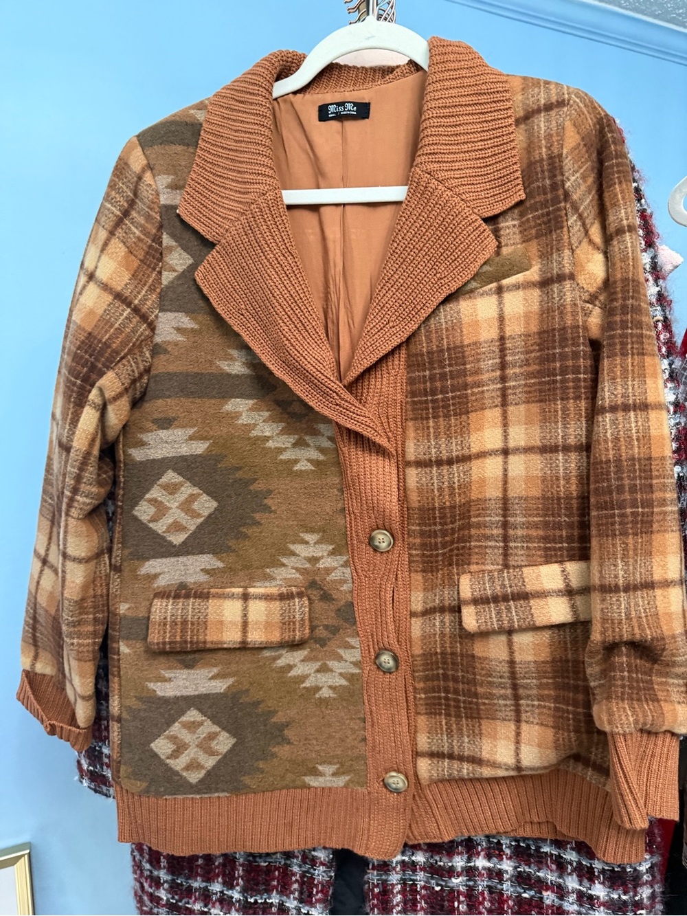 Miss Me Rust & Tan Patchwork Aztec western blazer small